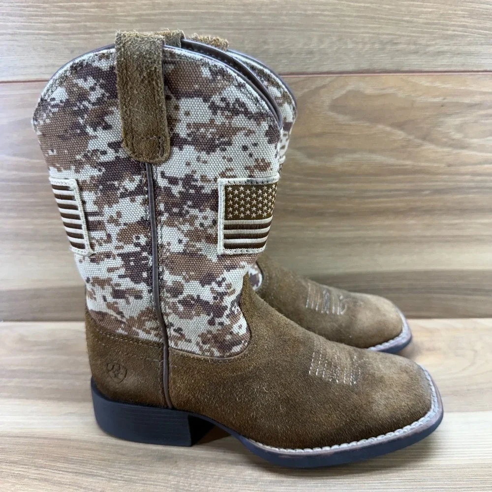 ARIAT Patriot Western Boots Little Boys Kids 11 Brown Camo American Flag